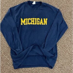 Men's Large Vintage Navy Blue Cotton University of Michigan Long Sleeve T Shirt